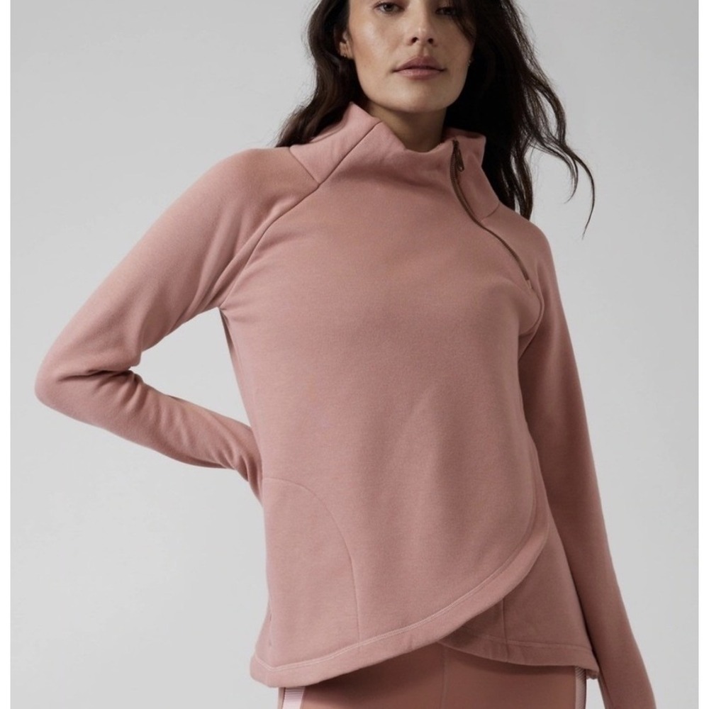ATHLETA Size M Cozy Karma Asym Pullover Fleece Sweatshirt Jacket Mauve Pink